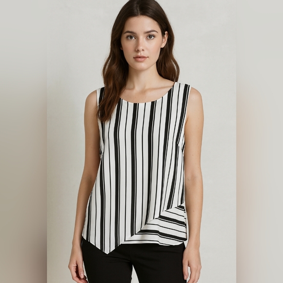 White House Black Market Tops - WHBM Black White Stripe Sleeveless Asymmetric Dressy Career Tank Top Womens 10